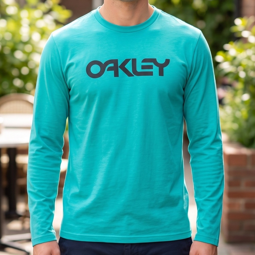 Oakley Mens Long Sleeve Logo Graphic Tee Shirt Teal Green Regular Fit CA35460
